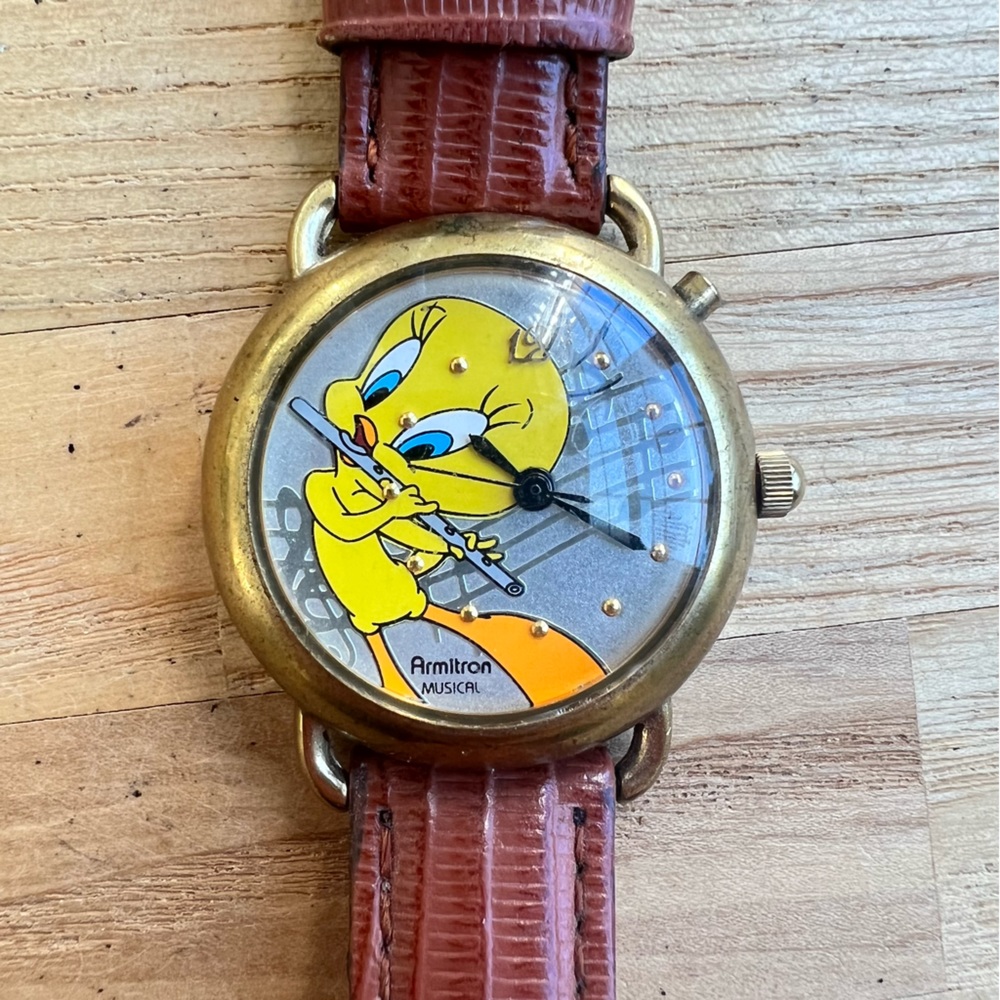 Vintage Armitron musical looney tunes tweety bird flute watch NEW BATTERY